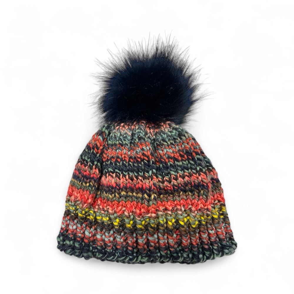 Colorful Knit Pom-Pom Beanie size small. Hand crafted warm. Unisex.